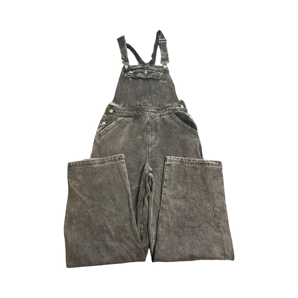 Forever 21 Overalls Womens M 30x31 Grey Acid Wash Denim Wide Leg Grunge Boho